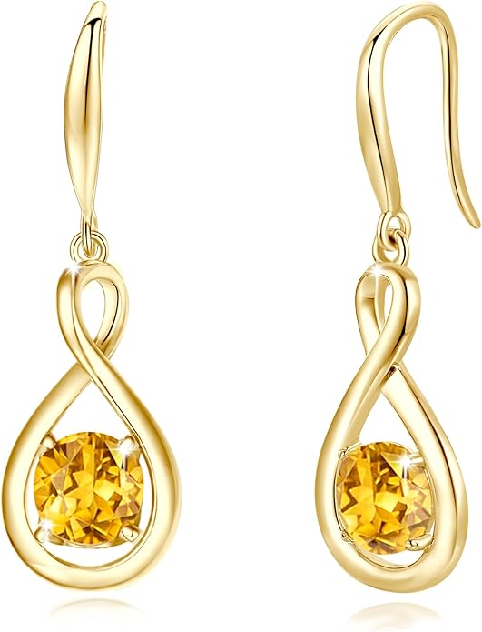 FANCIME Valentines Day Gift Dangle Drop Earrings 925 Sterling Silver Dainty Infinity Round Gemstone Birthstone Jewelry Birthday Gifts for Her Women