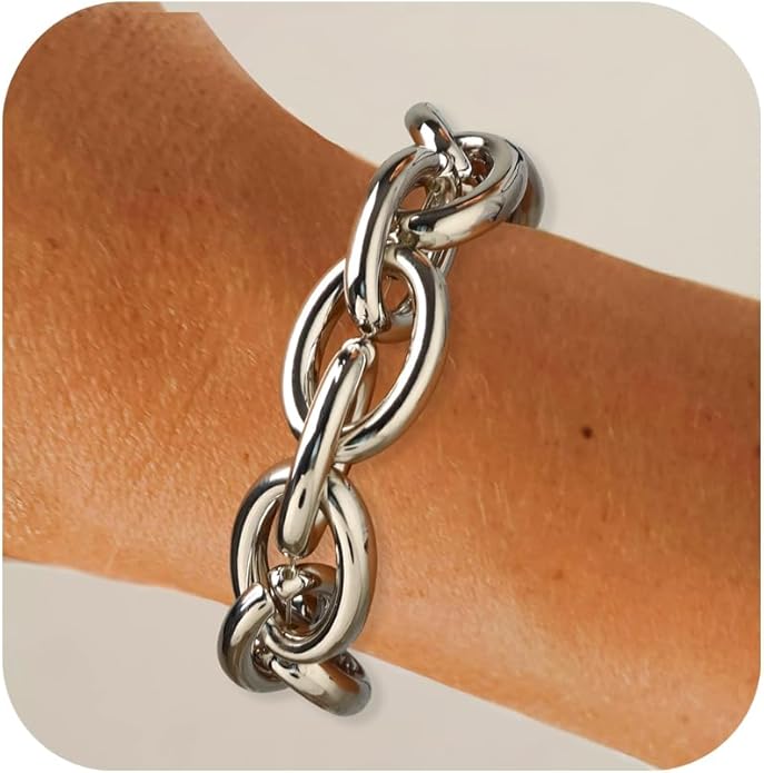 Chunky Gold Bracelet for Women Non Tarnish, Trendy Stretch Cuban Link Chain Plated Gold Bangle Bracelets