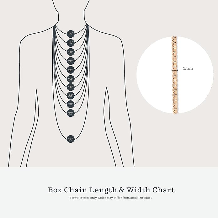 KEZEF 18k Gold Over Sterling Silver 1mm Box Chain Necklace Made in Italy | 925 Sterling Silver Necklace for Women | Rose Gold Chain for Women Men