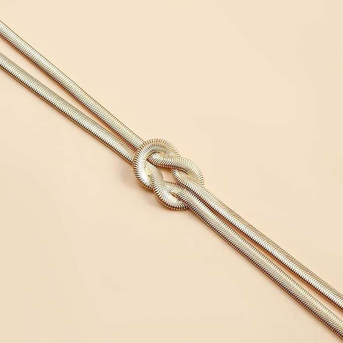 PLOUTOS Chunky Gold Knot Choker Necklace for Women Adjustable Double Snake Chain Design Bold Statement Fashion Jewelry Accessory For Party Daily Wear Gift