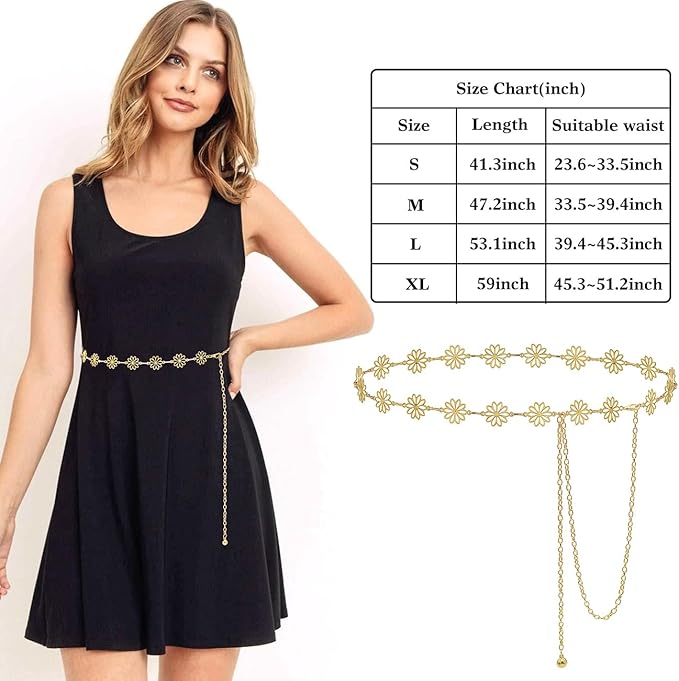 Small Flower Metal Belt Chain - Adjustable Waist Chain for Women's Dresses