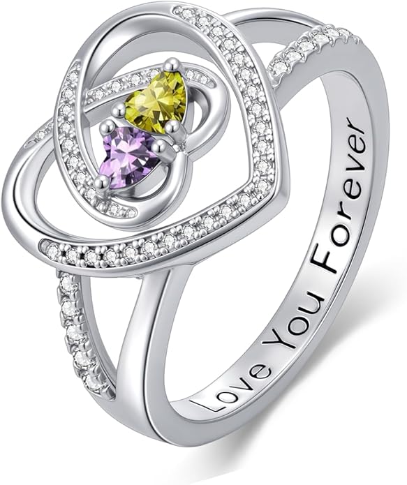 Valentine's Day Gifts for Women Birthstone Rings for Women Heart Statemet Engagement Eternity Wedding Promise Rings Jewelry Anniversary Christmas Valentine Mothers Day Birthday Gifts for Wife Her Girlfriend