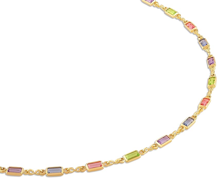 Barzel 18K Gold Plated Multi Stone Crystal Baguette Necklace for Women - Made In Brazil
