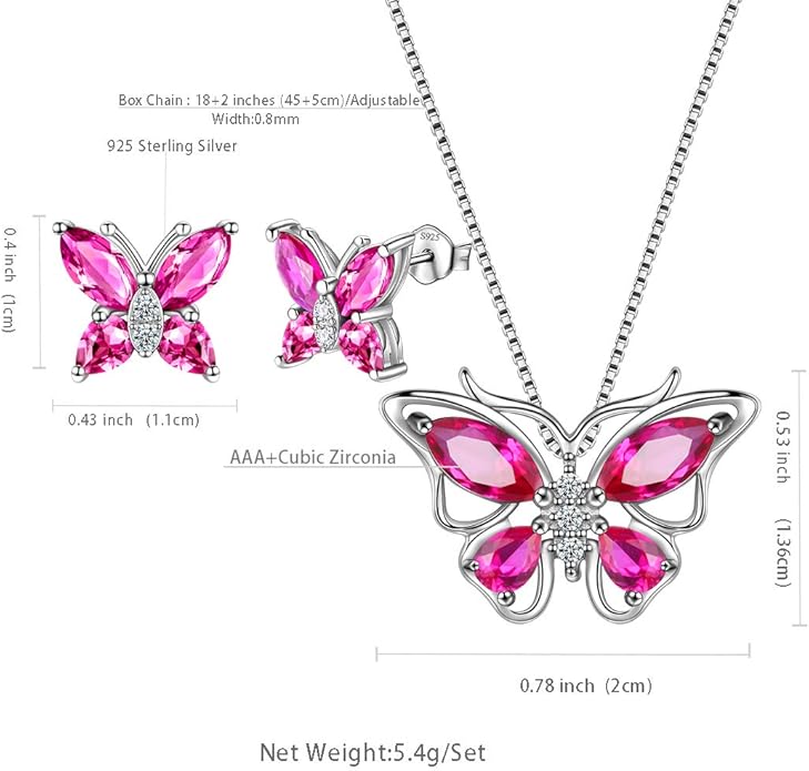 Aurora Tears Butterfly Jewelry,Women 925 Sterling Silver Butterflies Birthstone Pendant Necklace/Earrings/Rings Wedding Gift