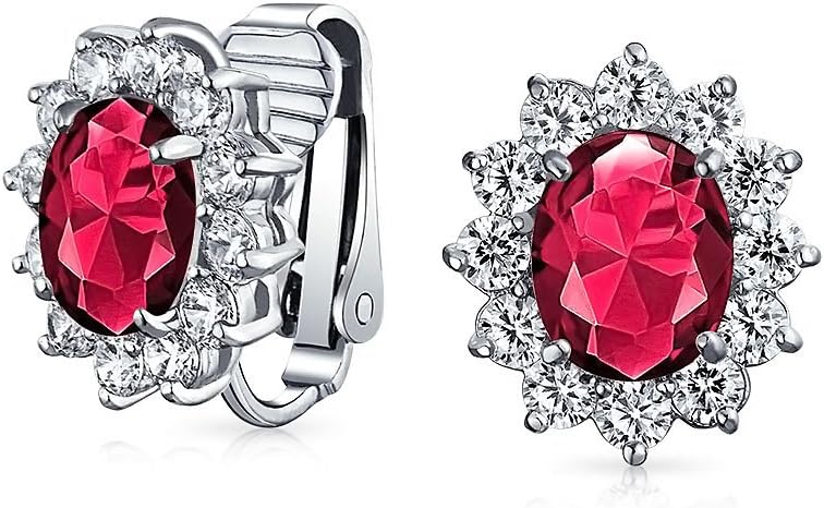 Traditional Classic Bridal Simulated Gemstones Cubic Zirconia AAA CZ Halo Crown Oval Stud Clip On Earrings For Women Wedding Non Pierced Ears Rose Gold Silver Plated