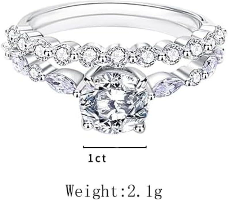S925 Sterling Silver Classic Four-Prong 1 Carat Womens Wedding Ring Sets | VVS1 D-color Diamond Engagement Rings for Women | Stackable Ring