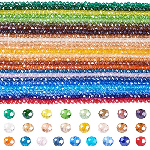 Craftdady 25 Strands Faceted Rondelle Glass Beads 4 mm Colorful Briolette Glass Crystal Spacer Beads Tiny Loose Beads for Bracelet Necklace Jewelry Making DIY Supplies - size: 4mm