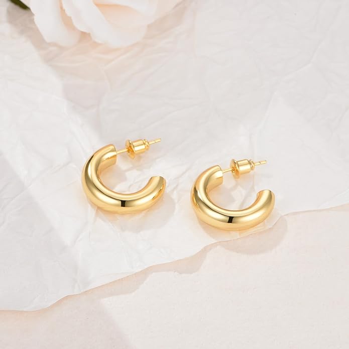 Gold Earrings for Women Girls,14K Gold Plated Hoop Earrings with 925 Sterling Silver Post Cubic Zirconia Stud Earring Huggie Hoops Earrings