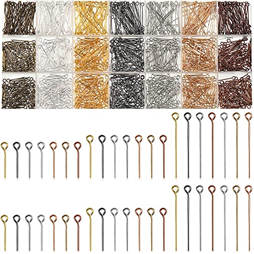 Junkin 1400 Pcs Eye Pins Mix Jewelry Findings 0.63 * 0.79 * 1.18 in Open Eye Head Pins Findings for Jewelry Making DIY Necklace Bracelets(Vintage Colors) - color: Vintage Colors