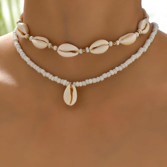 Nackiy Handmade Sea Shell Necklace for Women Summer Adjustable Natural Shell Collar Necklace