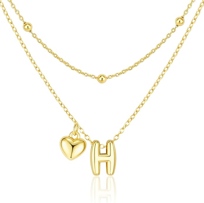 adoyi Valentines Day Gifts for Women Hers Dainty 14K Gold Plated Heart Initial Necklaces Layered Letter A-Z Pendant Necklace Stack Trendy Jewelry Birthday Valentines Day Gifts for Women Jewelry