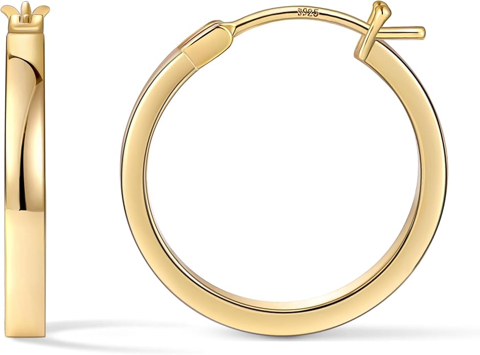 Gacimy Flatted Hoop Earrings for Women 14K Gold Plated with 925 Sterling Silver Post