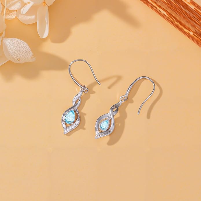 Birthstone Earrings for Women 925 Sterling Silver Infinity Love Jewelry Valentines Day Birthday Gifts for Her Mom Wife Girlfriend