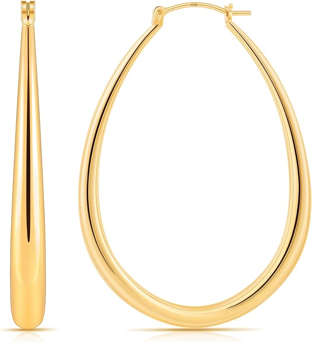 Gacimy Chunky Hoop Earrings for Women, 14K Gold Plated Oval Hoop Earrings with 925 Sterling Silver Post