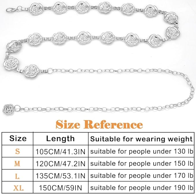 Small Flower Metal Belt Chain - Adjustable Waist Chain for Women's Dresses