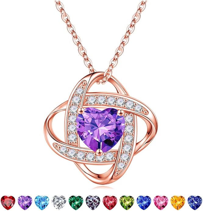 Iefil Valentines Gifts for Her Wife - 925 Sterling Silver Love Knot Birthstone Necklace, Anniversary Birthday Gifts for Women, Jewelry Gifts for Wife Mom Girlfriend