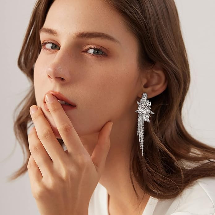 mecresh Marquise Crystal Bridal Chandelier Dangle Drop Earrings Ladies Gifts in Silver/Gold Tone