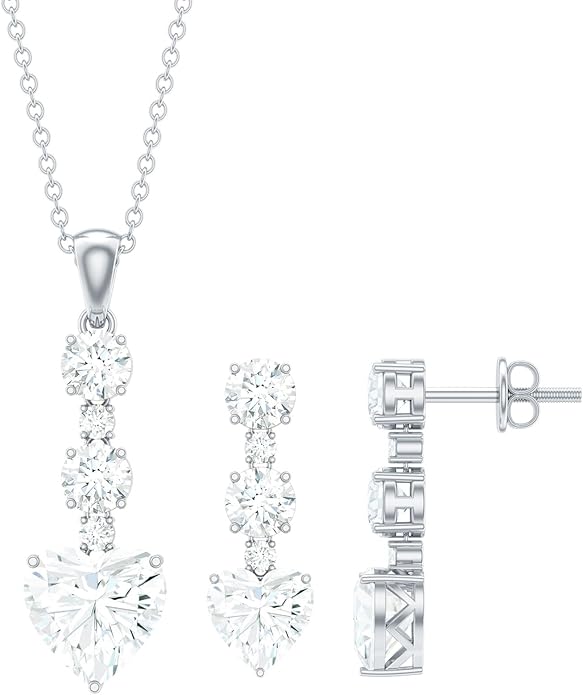 Certified Cubic Zirconia Necklace and Earrings Set in Silver, AAAAA Quality, CZ Diamond Bridal Jewelry Set - Valentines Day Gift