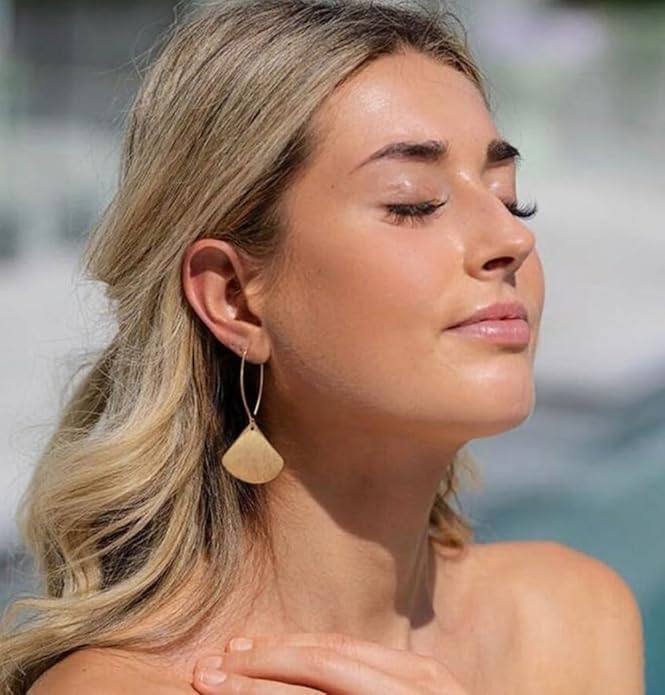SOFYBJA Dainty 18K Gold Plated Disc Ball Triangle Sunburst Drop Earrings Long Dangle Lightweight Handmade Earrings Jewelry