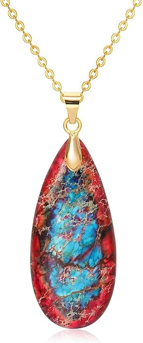 Stone Necklaces for Women Teardrop Gemstone Pendant Necklace Natural Stone Chain Necklaces