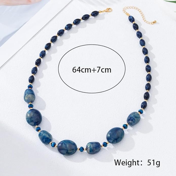 Chunky Beaded Necklace For Women, Multi Color Boho Irregular Oval Bead Long Necklaces Vintage Unique Statement Jewelry Gifts