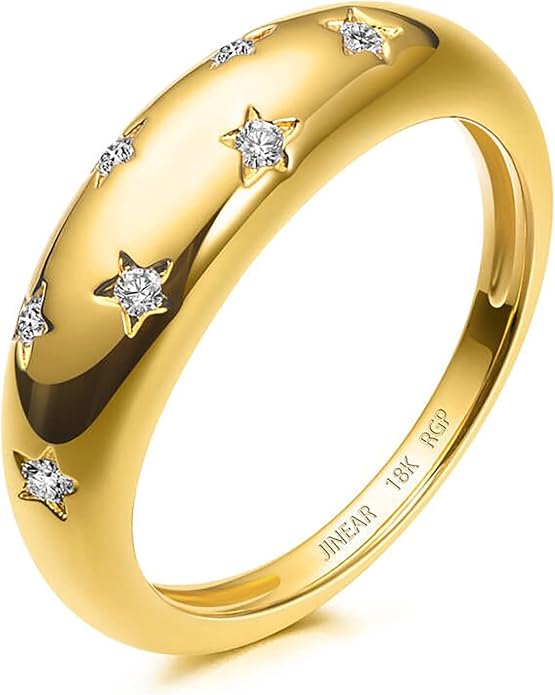 JINEAR 18k Gold Filled Chunky Rings for Women Croissant Dome Statement Ring Trendy Twisted Braided Band Stacking Star Rings Jewelry Gifts