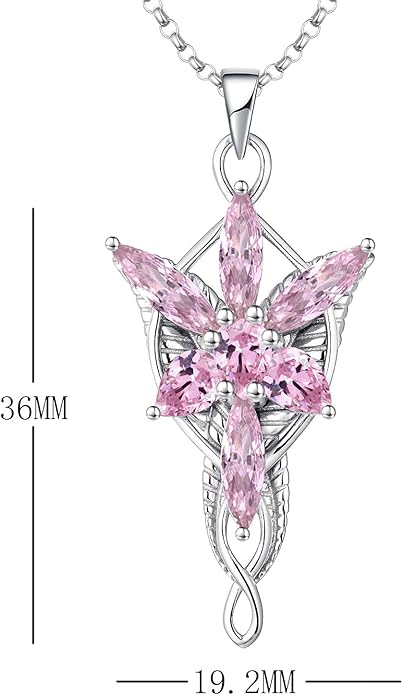 JO WISDOM Arwen Evenstar Necklace,925 Sterling Silver Lord of The Ring Hobbit Pendant Necklace with 5A Cubic Zirconia,Elvish Jewelry for Women