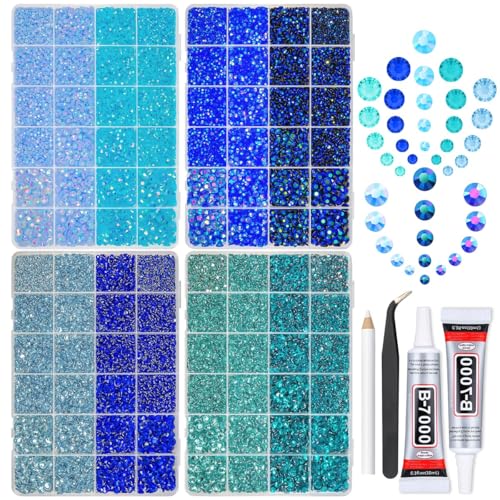 qiipii 8 Color 2-6mm Blue Jelly Resin Rhinestones w B7000 Jewelry Glue for Bedazzling Crafting Flatback Stones Gems Diamonds for Nails Face Eyes Makeup Tumblers Bottles DIY Crafts Clothes Shoes Phones - color: Light / Dark / Peacock Blue Series Rhinestone