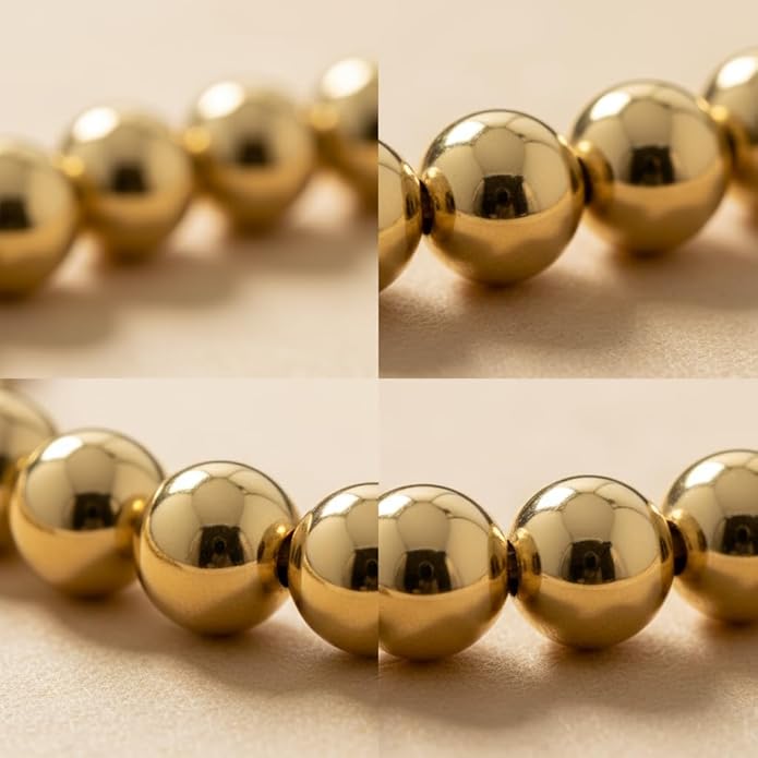 6 PCS Stackable Gold Bead Bracelet for Women | Stretch Elastic 14K Gold Plated Bohemian Sphere Beads | Hypoallergenic