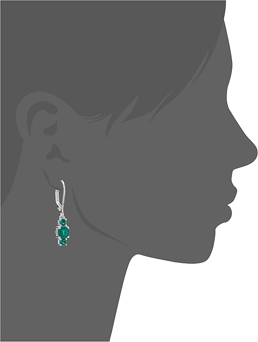 Amazon Essentials Sterling Silver Genuine and Created Gemstone Three Stone Birthstone Leverback Dangle Earrings