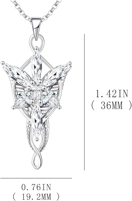 JO WISDOM Arwen Evenstar Necklace,925 Sterling Silver Lord of The Ring Hobbit Pendant Necklace with 5A Cubic Zirconia,Elvish Jewelry for Women