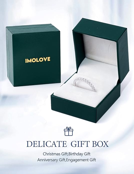 IMOLOVE Moissanite Wedding Band Wedding Rings for Women 0.35 ct D Color VVS1 Lab Created Diamond 18K Gold Plated Silver Rings Half Eternity Stackable Engagement Ring Anniversary Band Size 4-11
