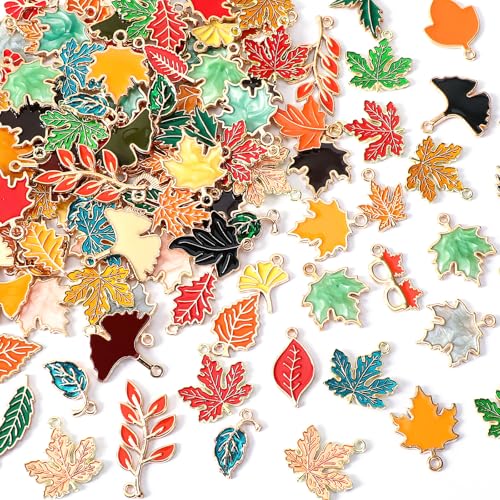 MARFOREVER Maple Leaf Charm, 120Pcs Fall Leaf Charms for Jewelry Making, Thanksgiving Day Charms Autumn Enamel Pendant for DIY Bracelet Necklace Earrings Crafts Gifts for Women Girls - style: Maple Leaf