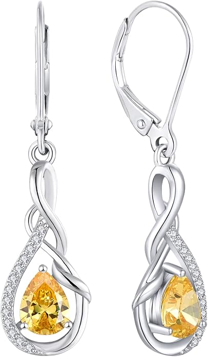 Starchenie Infinity Dangle Drop Earrings Sterling Silver Leverback Earrings Gemstones Twisted Jewelry