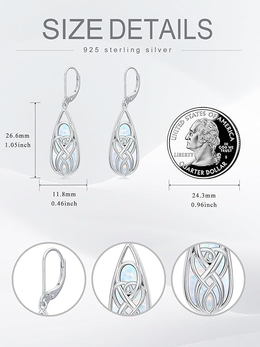 Teardrop Drop Dangle Earrings for Women 925 Sterling Silver Turquoise/Moonstone/White Opal Earrings Celtic Design Boho Jewelry Gifts for Mom Wife Sister