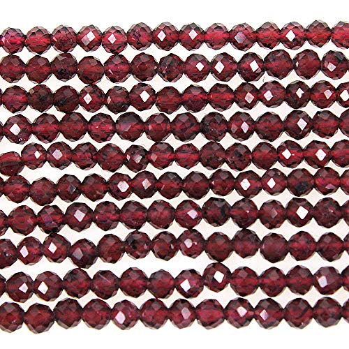 MJDCB 3mm Faceted Natural Garnet Round Loose Beads for Jewelry Making DIY Bracelet Necklace - color: Garnet