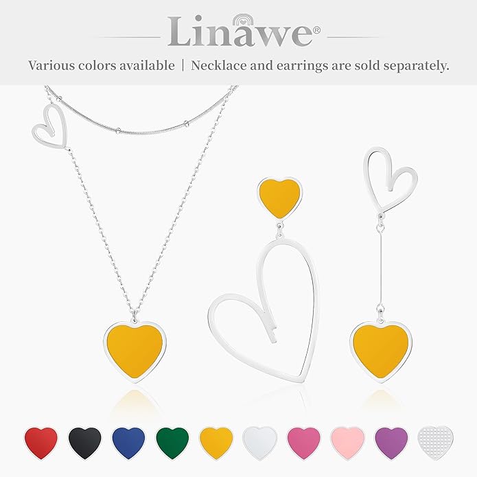 Linawe Layered Choker Heart Pendant Necklace for Women Trendy, Gold/Silver/Rose Gold Chain Stainless Steel Stacked Necklaces, Double Heart Necklace Y2K Preppy Jewelry