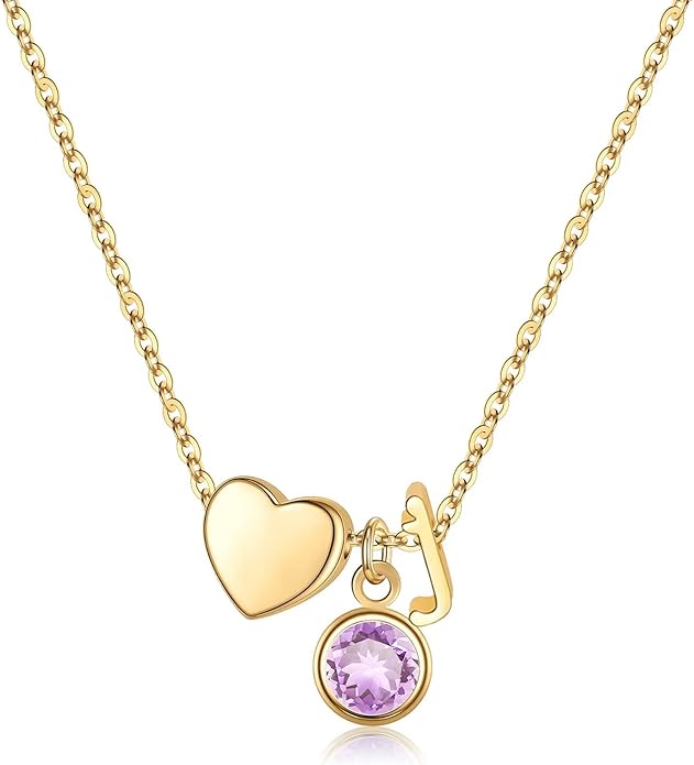 Ursilver Initial Birthstone Necklace for Women - Heart Initial Birthstone Pendant Necklace Personalized Gifts Birthday Gifts for Women