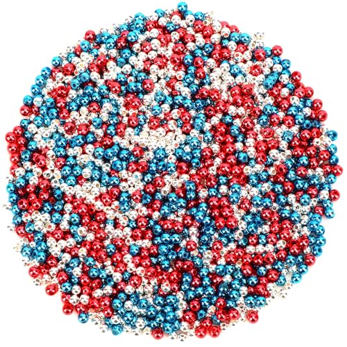 DECYOOL Independence Day Beads, DECYOOL 1200Pcs 4mm Patriotic Spacer Beads 4th of July Loose Ball Round Beads for DIY Bracelet Jewelry Making Craft, Red & Silver & Blue - color: Red & Silver & Blue, size: 4mm