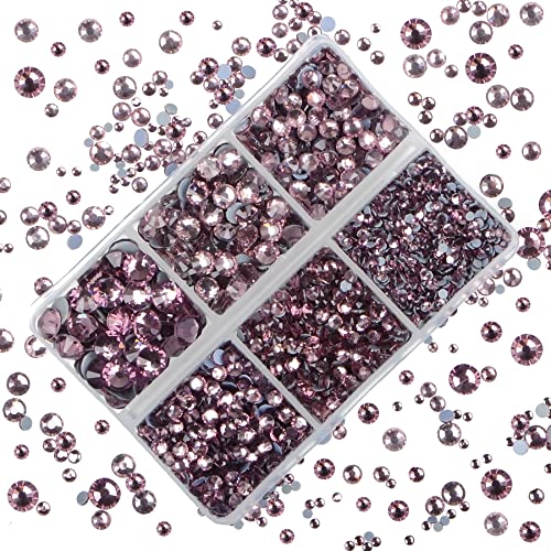 4000Pcs Mixed Size Hot Fix Round Crystals Gems Glass Stones Hotfix Flat Back Rhinestones (Light Amethyst) - color: Light Amethyst, size: 4000 Count (Pack of 1)