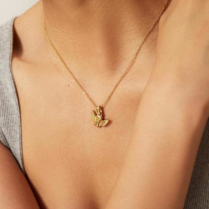 IBARA Women Gold Dianty Necklace Sun Crescent Moon Star Evil Eye Lock Lovely Heart Flower Butterfly Pearl Pendant Coin Necklaces 18K Gold CZ Diamond Filled Chain Boho Beach Simple Handmade Jewelry