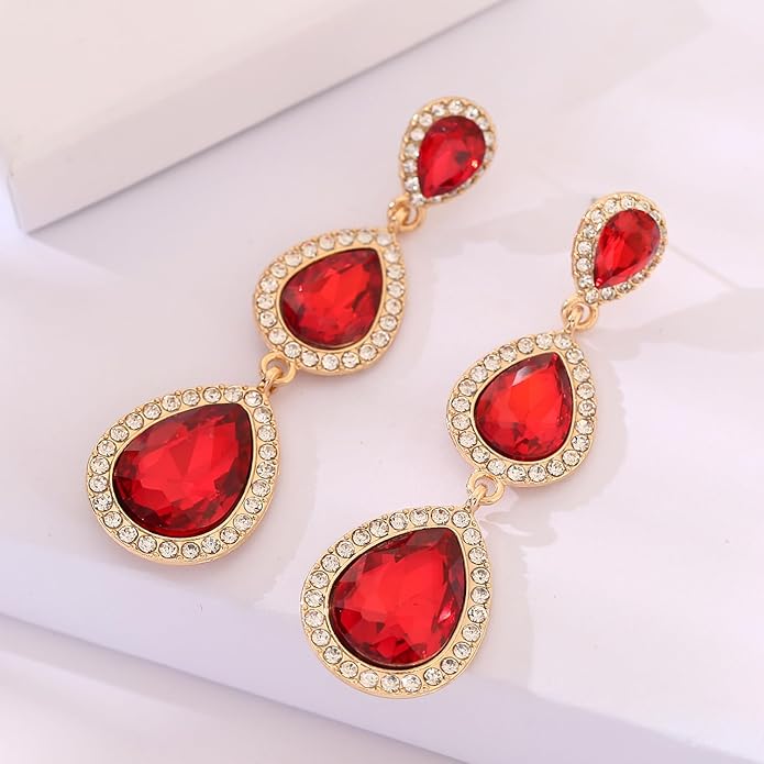 Vintage Rhinestone Teardrop Dangle Earrings Long Dangling Drop Earrings Crystal Chandelier Earrings for Women Wedding Bridal Prom