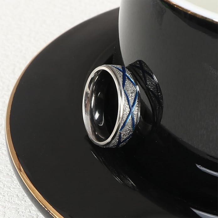 Enamel Band Rings for Women Men Stainless Steel Blue/Orange Ring Couple Enamel Valentine's Day Jewelry Gift