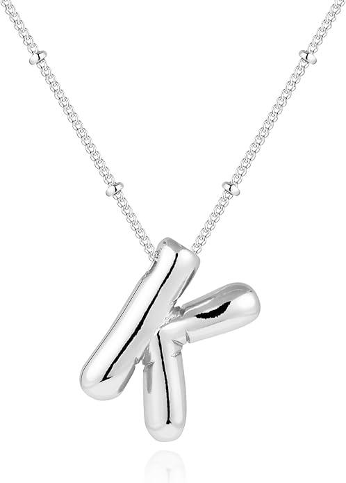 Inerney Valentines Day Gifts Gold Bubble Letter Necklace Initial Necklaces for Women, Chunky 14K Plated Balloon Initials, Trendy Charm Non Tarnish Custom Name Pendant Jewelry Gifts for Mom
