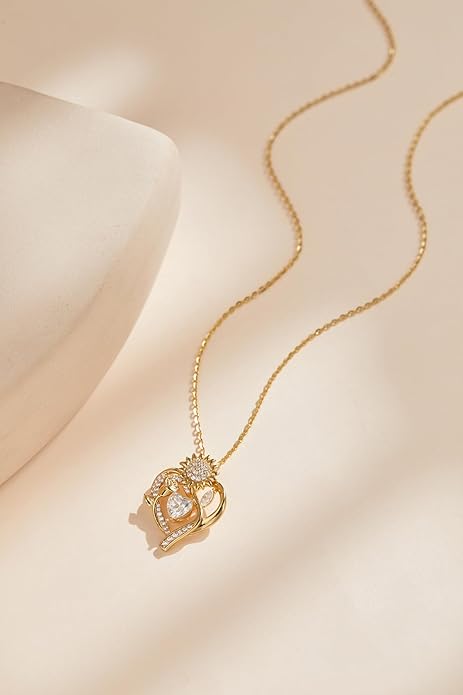 S925 Silver Moissanite Necklaces for Women, Anniversary Birthday Gifts for Wife Mom Her, Christmas Jewelry Gifts for Her, Moissanite Heart Pendant, Sunflower Heart Necklace