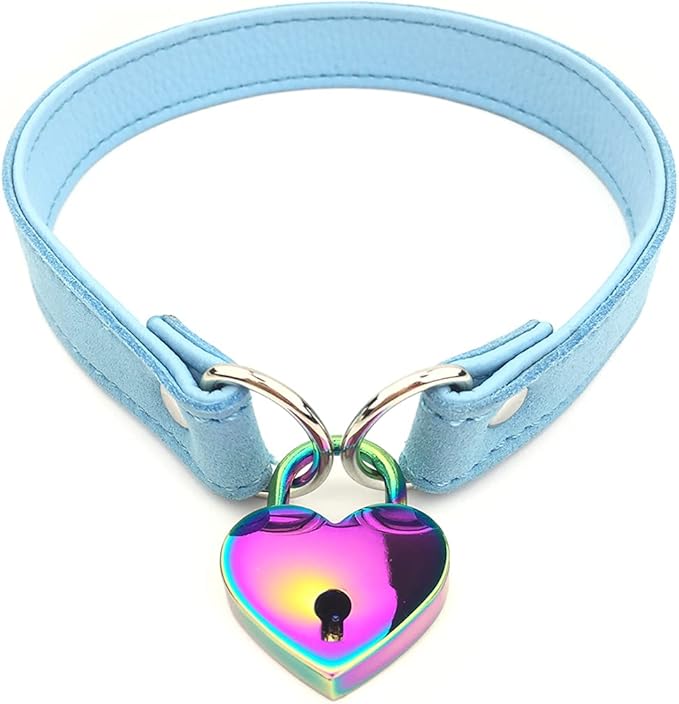 Succuba Padlock Choker Collar Necklace with Lock and Key Heart Lock Choker for Women and Men (G, 14)
