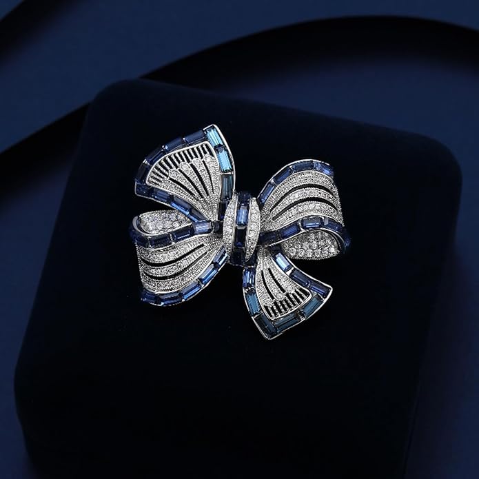 YeapYeap Bow Brooches for Women Girl - Austrian Rhinestone Scarf Pin for Ladies Wedding Bouquet Broach for Birthday, Christmas, Anniversary（Silver）