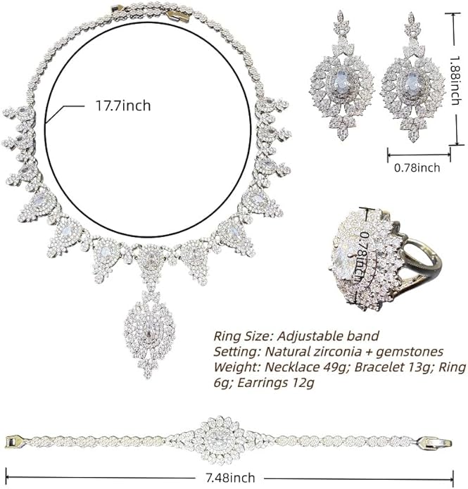 Rhinestone Wedding Bridal Jewelry Set Women's Prom-Style Necklace, Earrings, Bracelet, Ring Bridesmaid Gift Pairs with Evening Gown