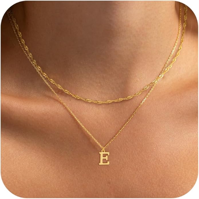 14K Gold Plated Initial Necklaces for Women Dainty Layered Letter Pendant Necklace Cute Choker Necklace Gift Trendy Stuff Personalized Jewelry Stack for Women Her
