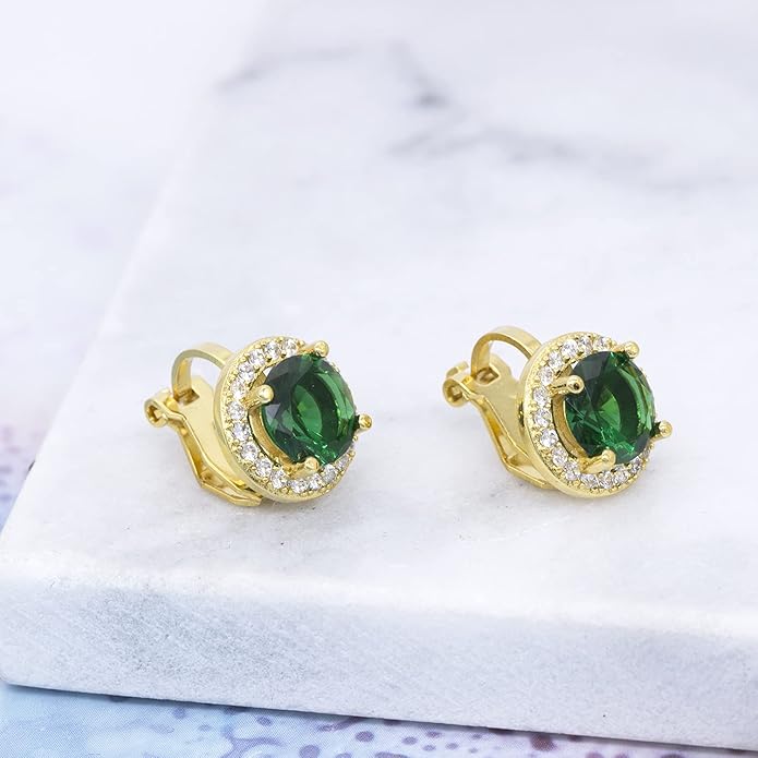 YOQUCOL 8MM Cubic Zirconia Crystal Clip On Stud Earrings Round Non Pierced Earrings for Women
